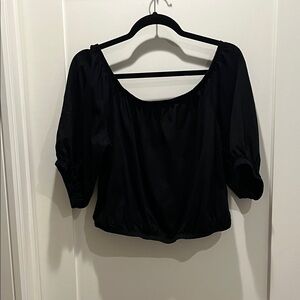 Old Navy Black Puff Sleeve Square Neck Cropped Blouse
